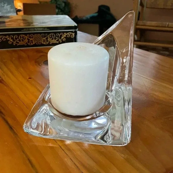 Munro Sweden Ice Glass Pyramid Toto Kjellsyrom; Vintage MCM large candle holder - Picture 3 of 7